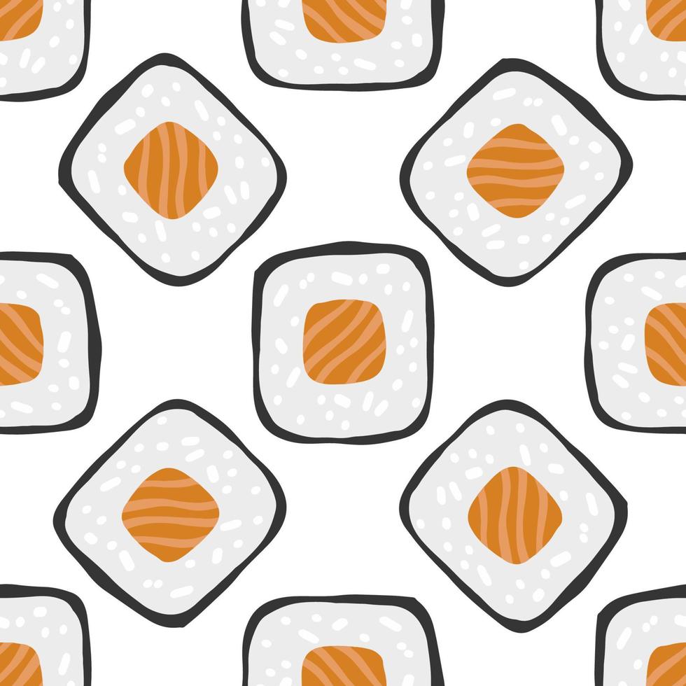 Seamless pattern with Sushi roll maki illustration on white background vector