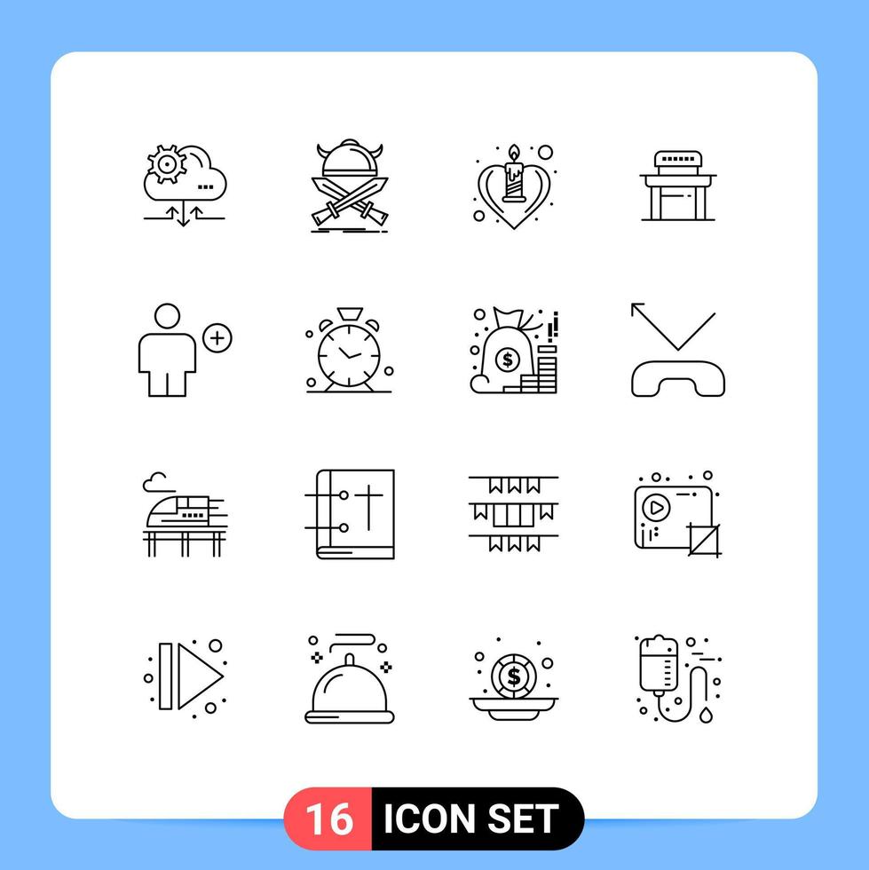 16 Universal Outline Signs Symbols of add chair swords student romance Editable Vector Design Elements