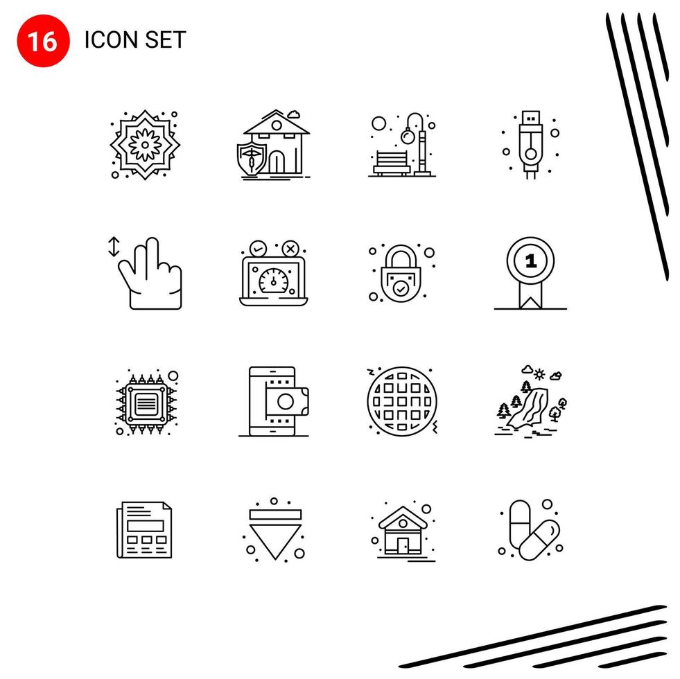 Group of 16 Modern Outlines Set for gesture cable protection adapter recreation Editable Vector Design Elements