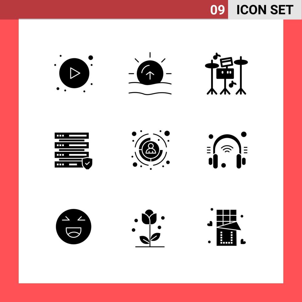 9 User Interface Solid Glyph Pack of modern Signs and Symbols of headphone hr equipment customer server Editable Vector Design Elements