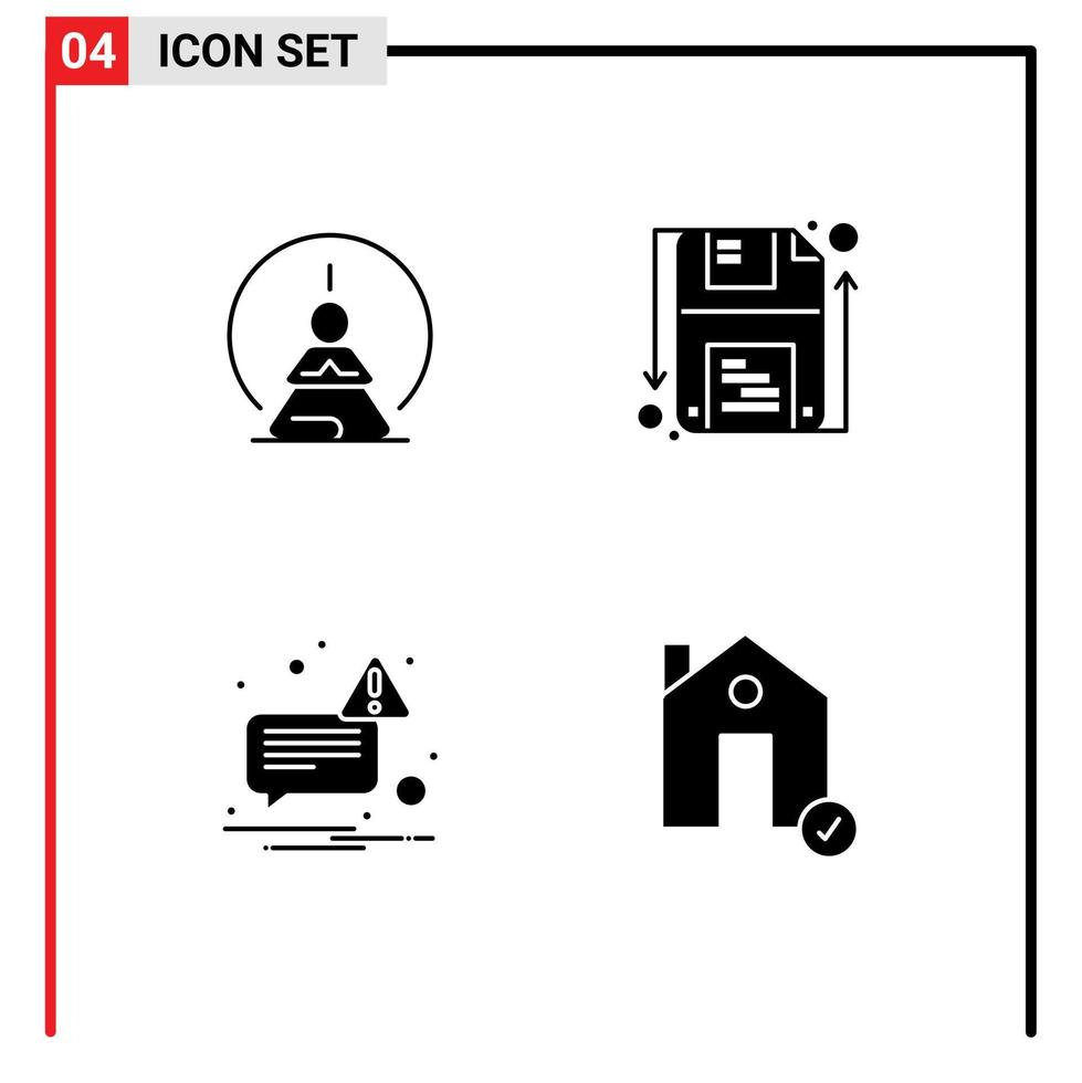 Mobile Interface Solid Glyph Set of 4 Pictograms of mental concentration message mental guarder sent Editable Vector Design Elements