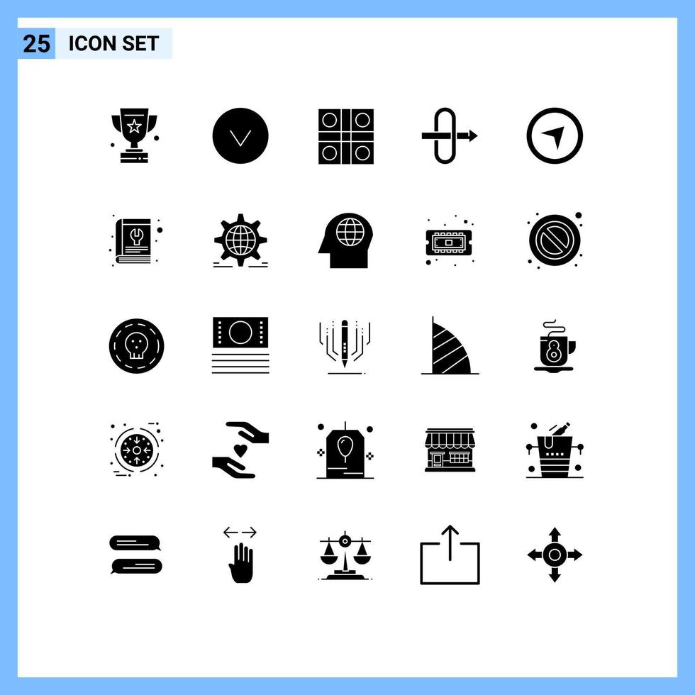 Modern Set of 25 Solid Glyphs and symbols such as book maps ludo direction gateway Editable Vector Design Elements