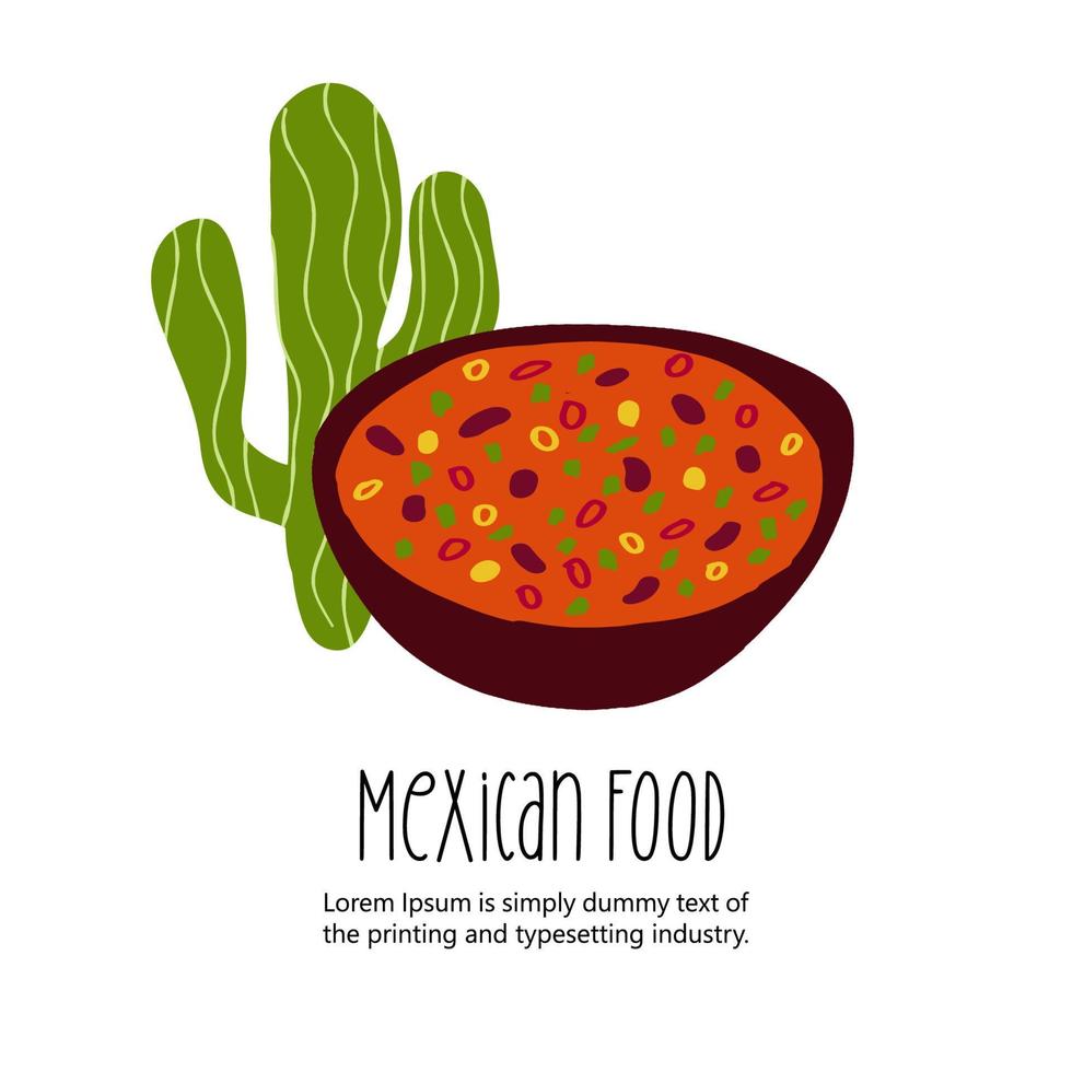 ilustración de comida mexicana chili con carne aislado sobre fondo blanco vector