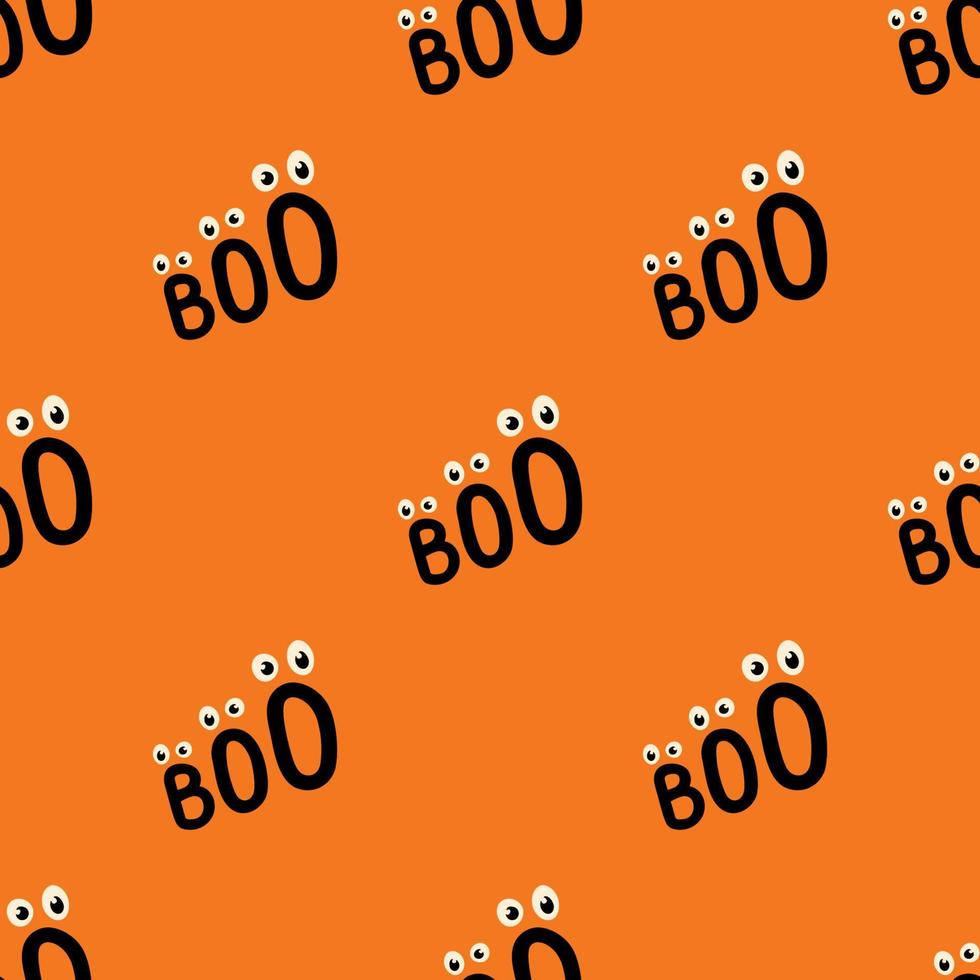 Halloween seamless pattern with Boo with eyes illustration in orange color vector