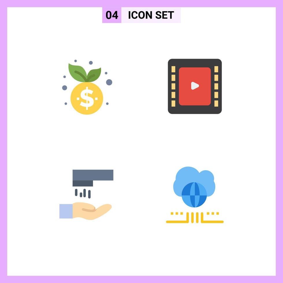 Modern Set of 4 Flat Icons Pictograph of business cleaning finance cinematography marketing Editable Vector Design Elements