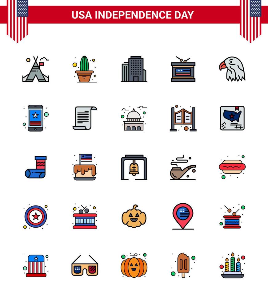 conjunto de 25 iconos del día de los ee.uu. símbolos americanos signos del día de la independencia para el águila edificio animal día de la independencia elementos de diseño vectorial editables del día de los ee.uu. vector