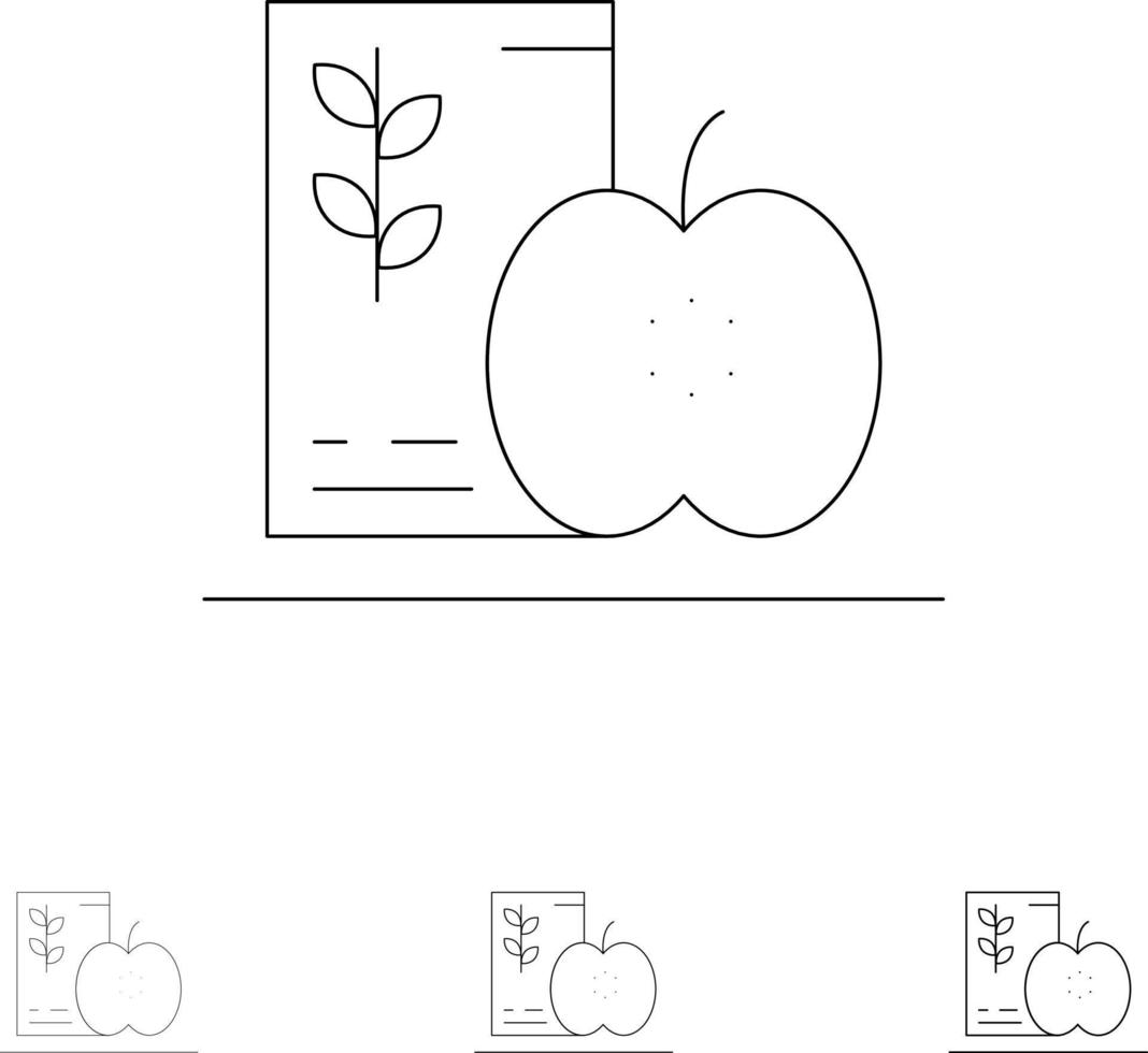 desayuno dieta comida frutas saludable audaz y delgada línea negra conjunto de iconos vector