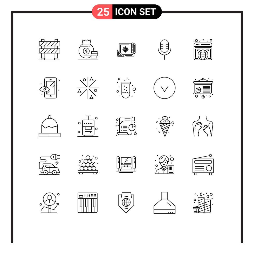 Group of 25 Lines Signs and Symbols for show microphone american mic marketing Editable Vector Design Elements