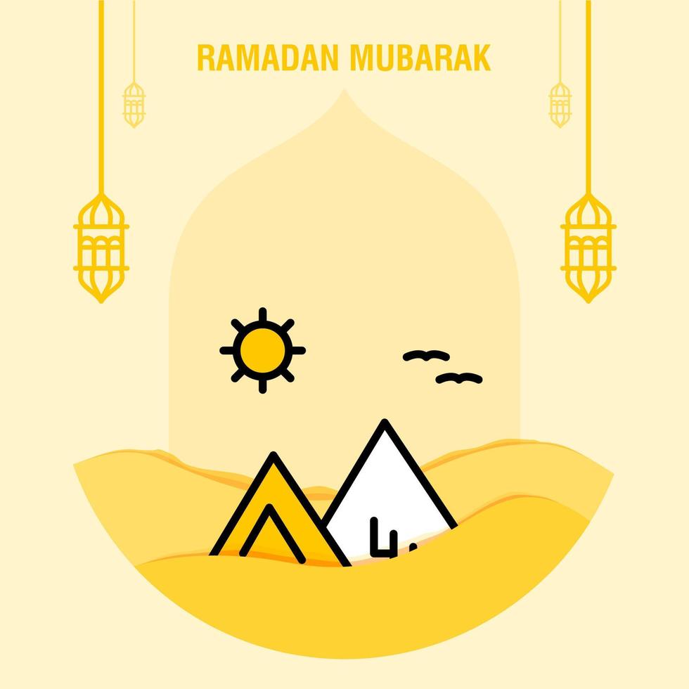 Ramadan kareem greeting template islamic crescent and arabic lantern vector illustration