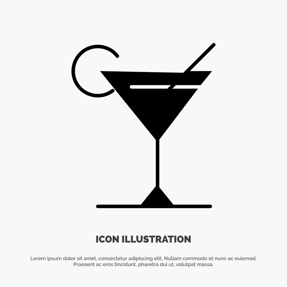 Cocktail Juice Lemon Solid Black Glyph Icon vector