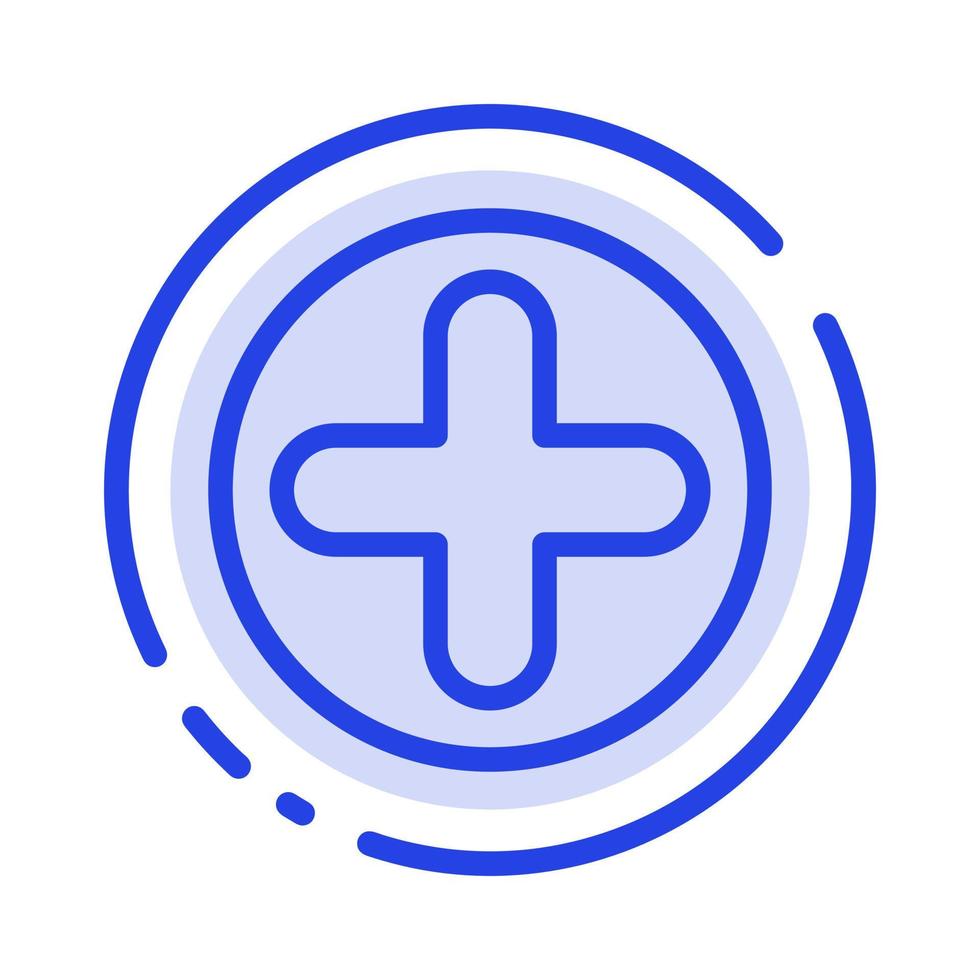 signo más hospital médico azul línea punteada icono de línea vector