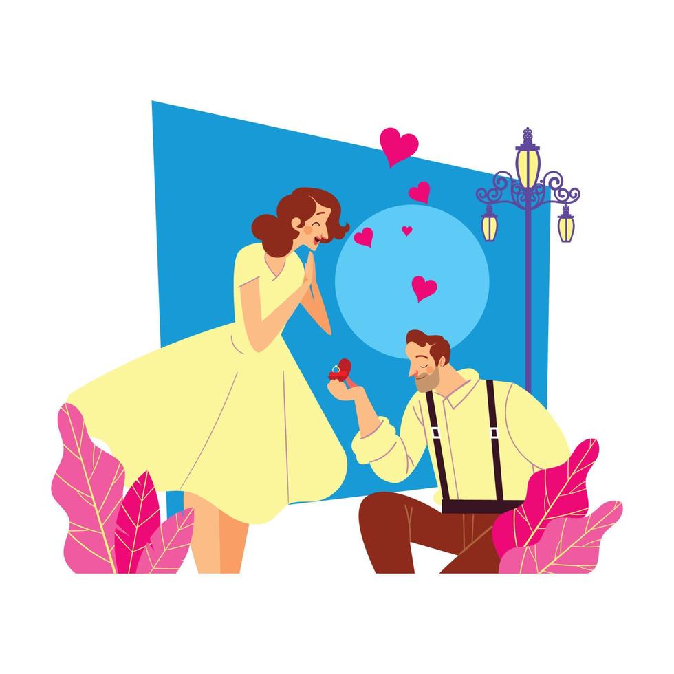 Romantic Proposal Moment in The Beautiful Niight vector