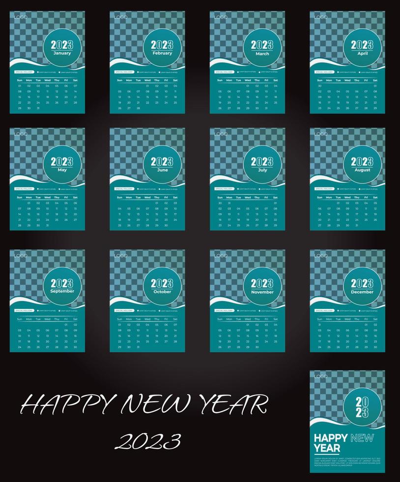 New year Desk Calendar 2023 template 12 months included, Happy New Year 2023 Desk Calendar, vector