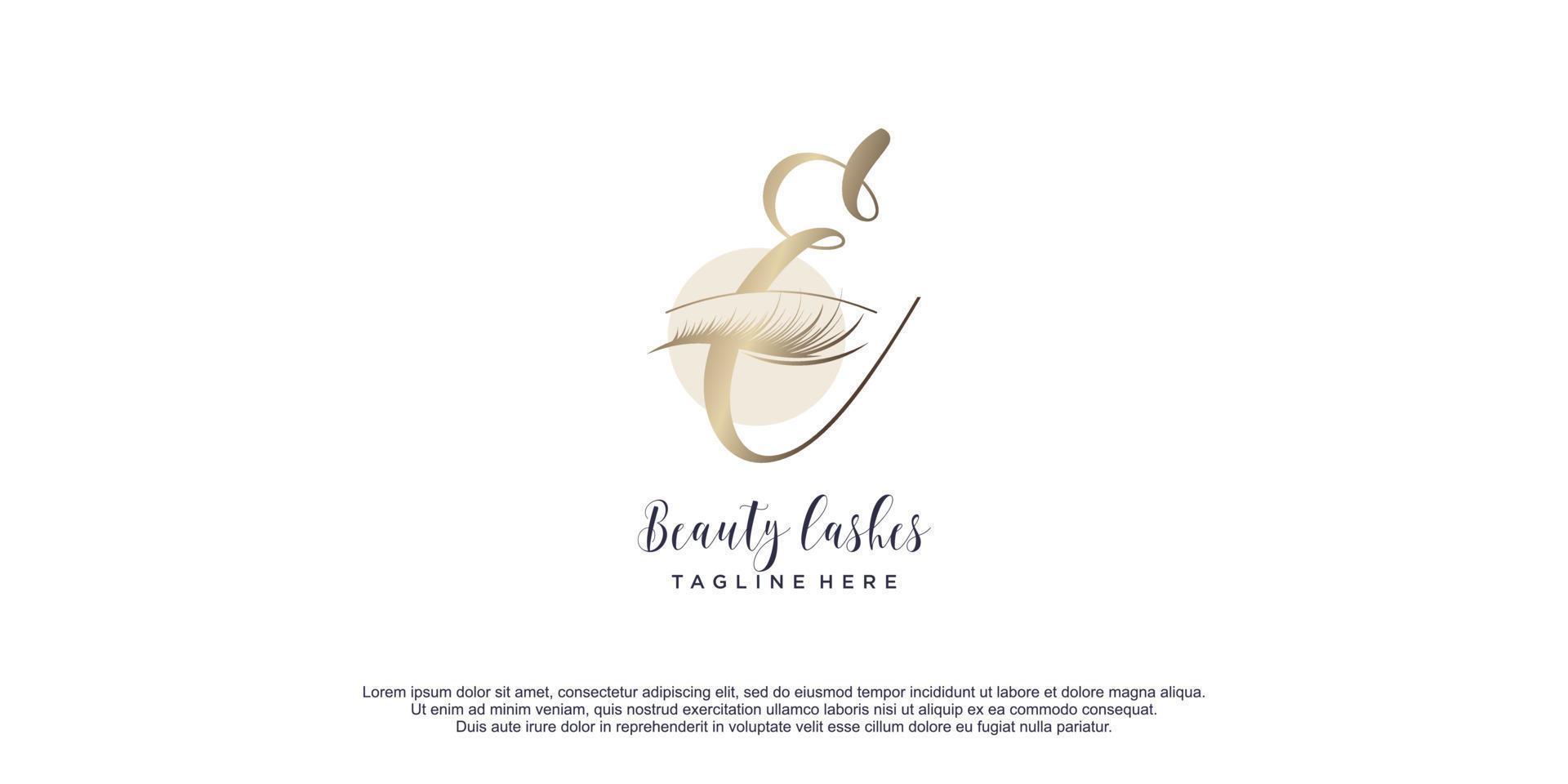 Beauty lashes logo with initial E design icon vector illustration