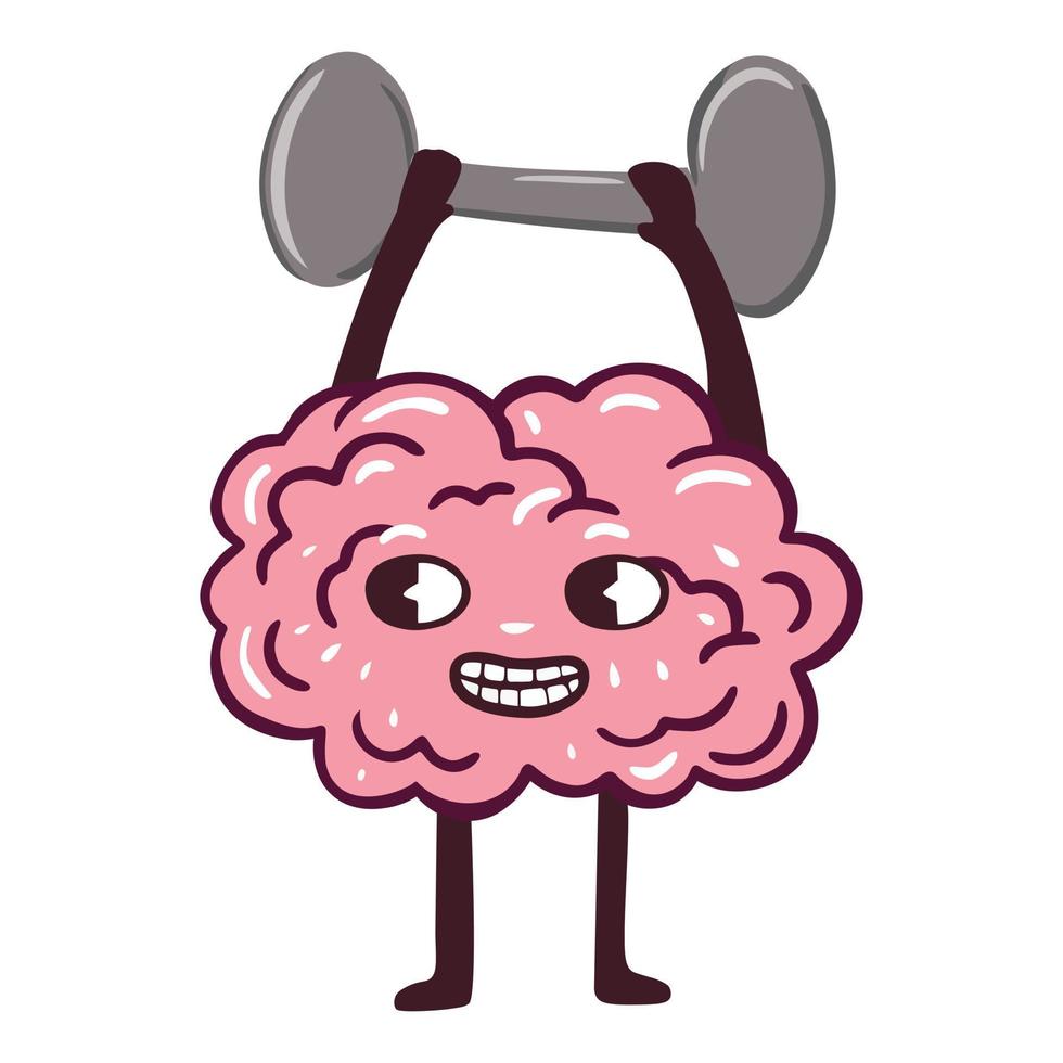 Vector funny cartoon character of brain trains. Workout brain