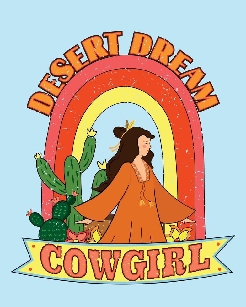 ilustración de vaquera vintage de cartel con tipografía. vector de diseño de vaquera occidental para diseño de camiseta o póster impreso
