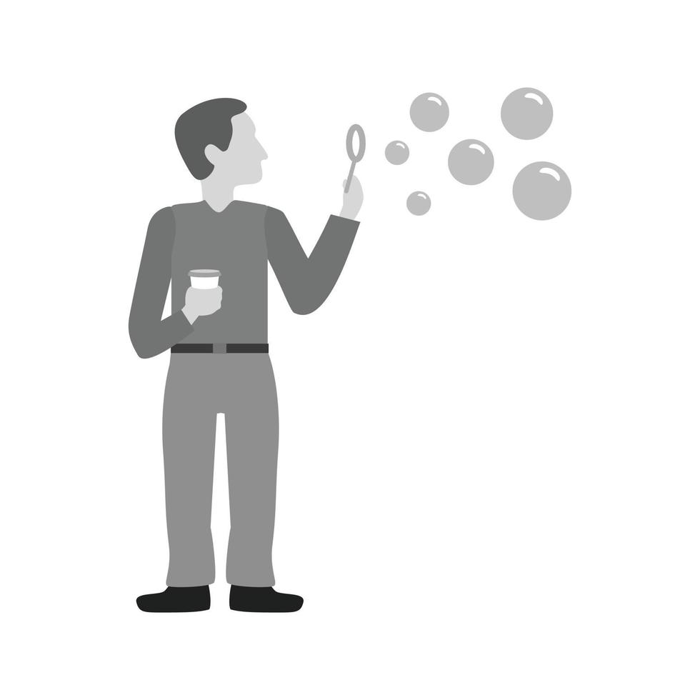Man Making Soap Bubbles Flat Greyscale Icon vector