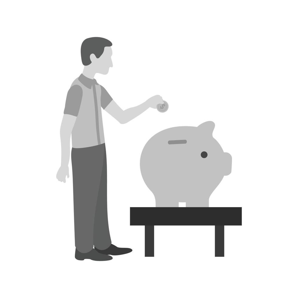 Man Saving Money Flat Greyscale Icon vector