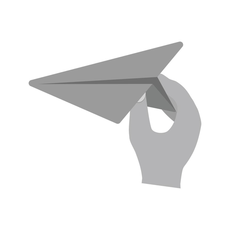 sosteniendo un avión de papel icono plano en escala de grises vector