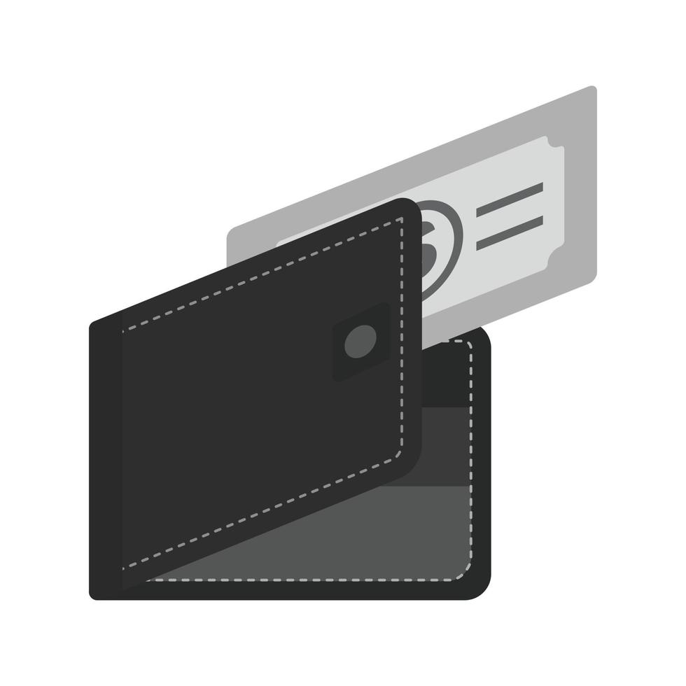 dinero de la cartera icono plano en escala de grises vector