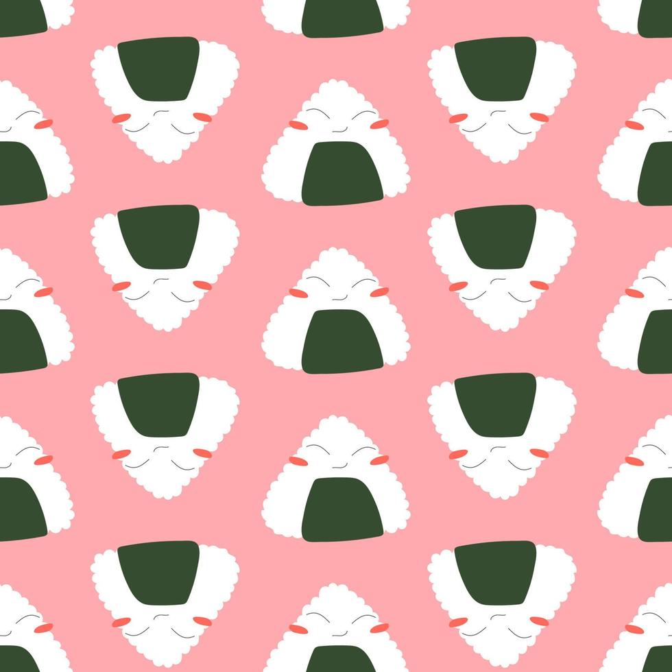 Cute seamless pattern with onigiri food japanese kitchen. Vector stock illustration in flat style