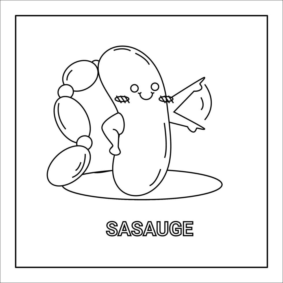 kawaii  hand drawn colouring book of food and drink cartoon line art vector