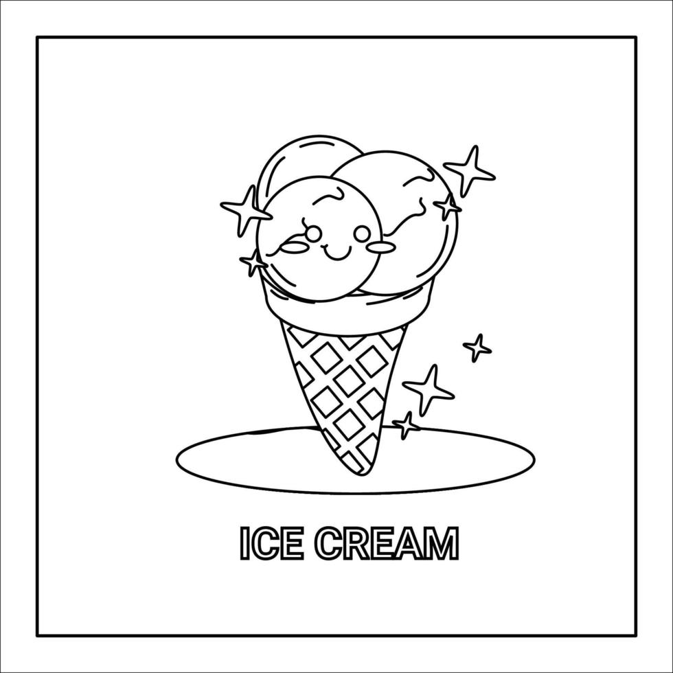 kawaii  hand drawn colouring book of food and drink cartoon line art vector