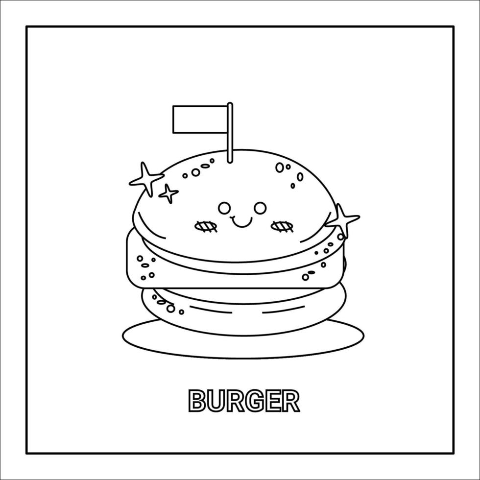 kawaii  hand drawn colouring book of food and drink cartoon line art vector