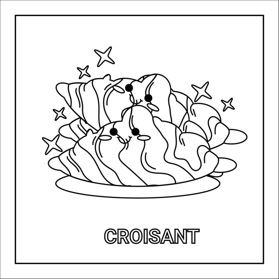 kawaii  hand drawn colouring book of food and drink cartoon line art vector