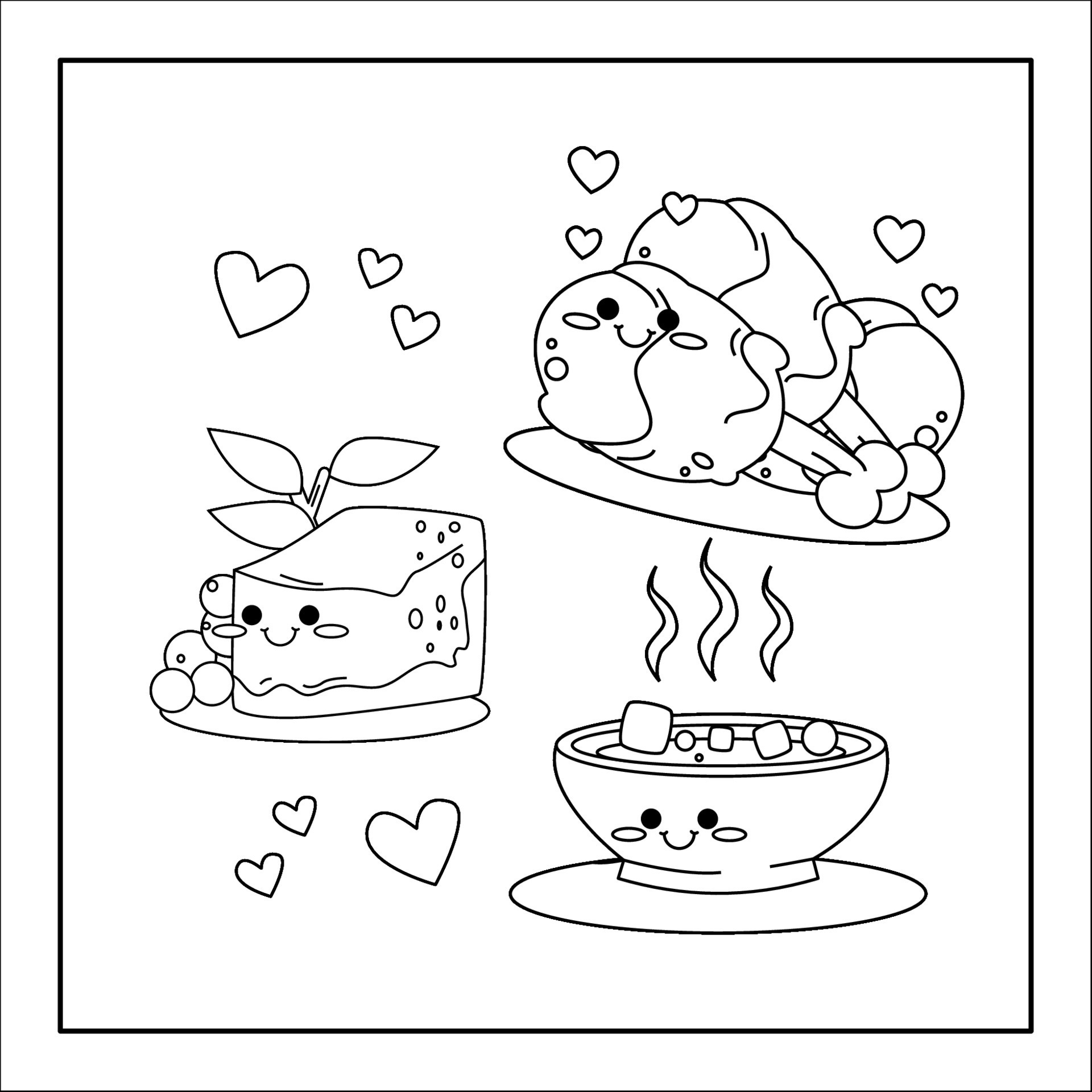 kawaii hand drawn colouring page of food and drink 15671559 Vector Art