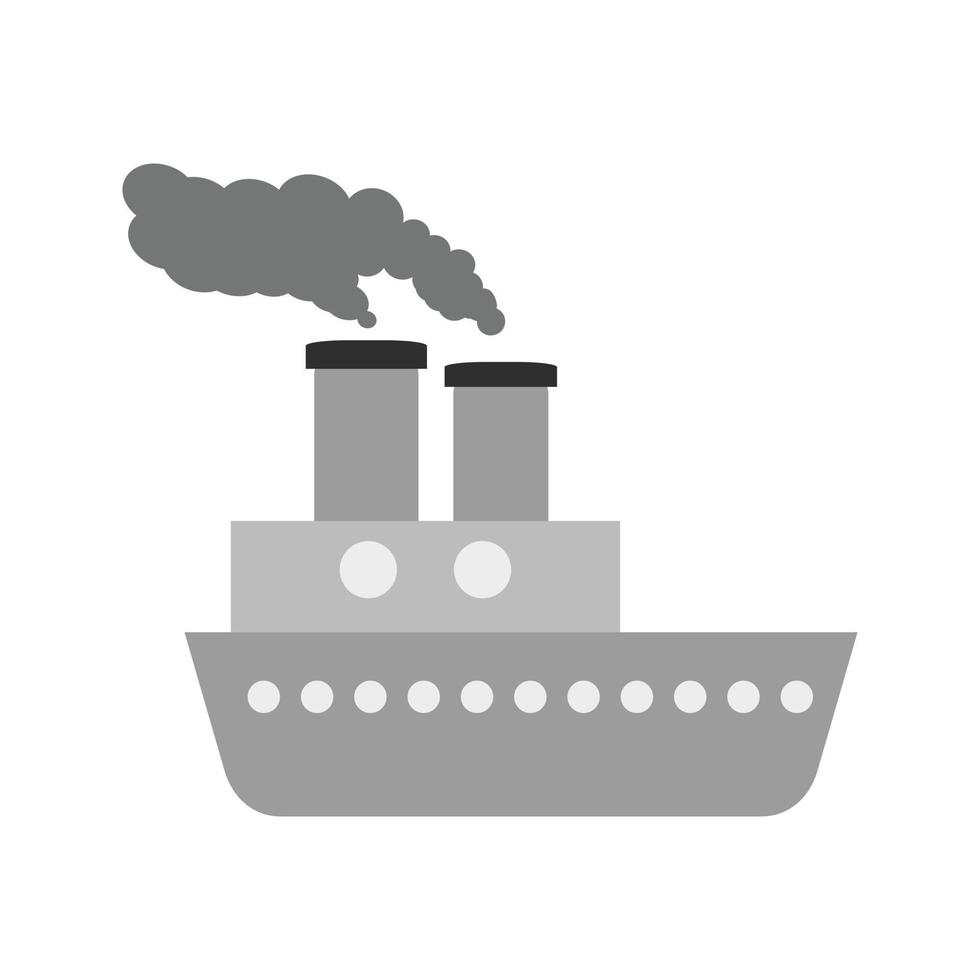 icono de barco de vapor en escala de grises plana vector