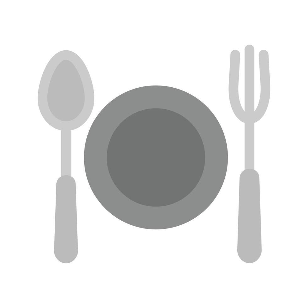 plato con tenedor y cuchillo icono plano en escala de grises vector