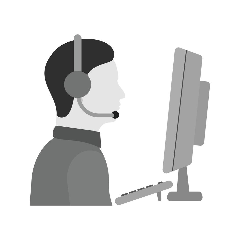 Support Agent Working Flat Greyscale Icon vector