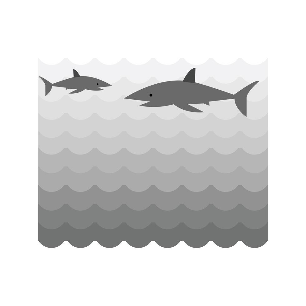 pez nadando en agua icono plano en escala de grises vector