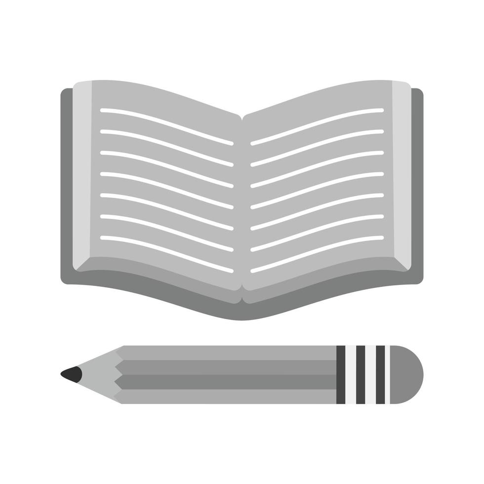 icono de lápiz y libro en escala de grises plana vector