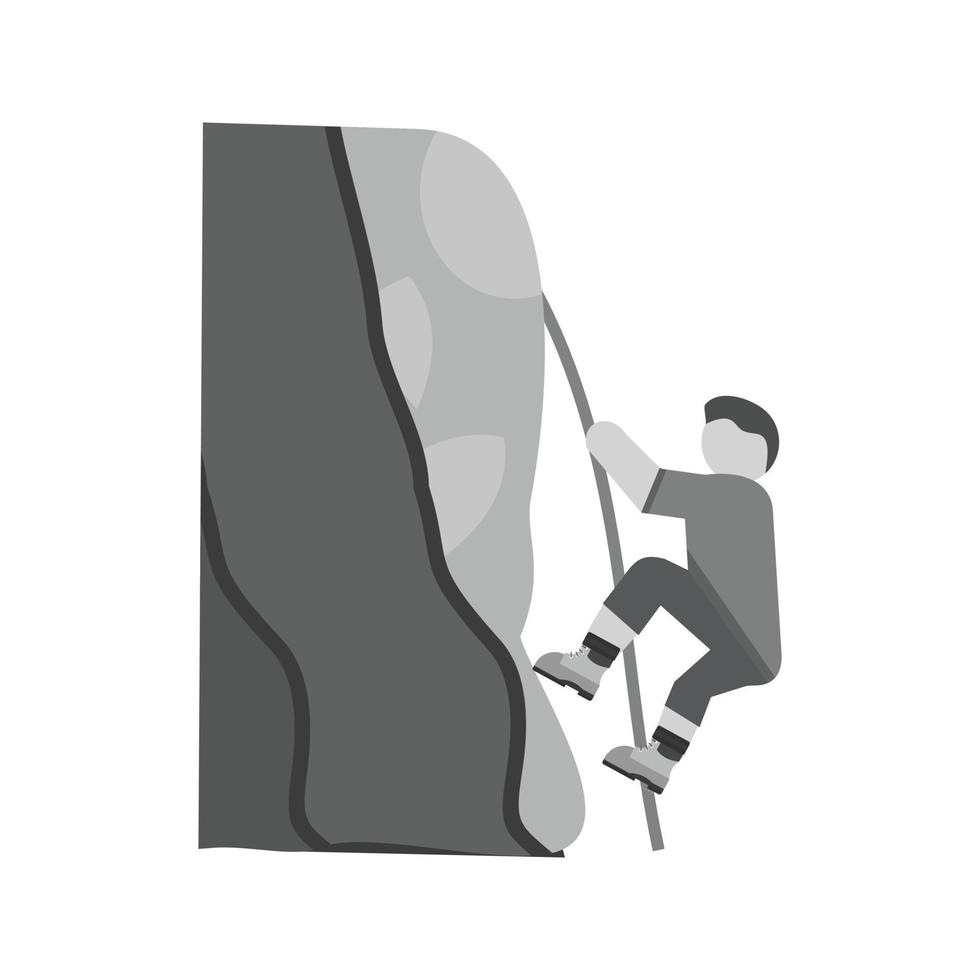 icono de escalada de montaña plana en escala de grises vector