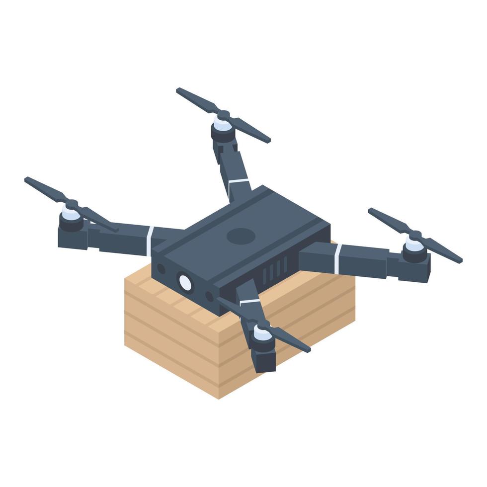 Delivery black drone icon, isometric style vector