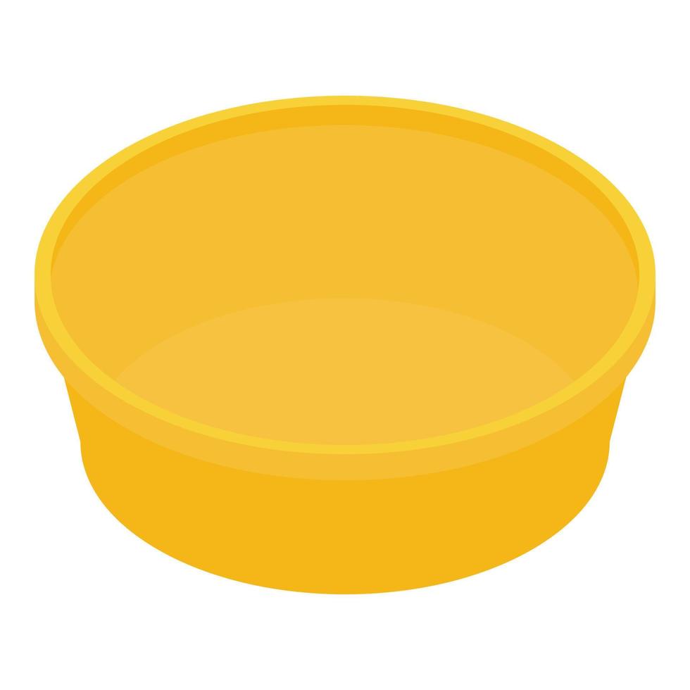 Yellow plastic bowl icon, isometric style vector