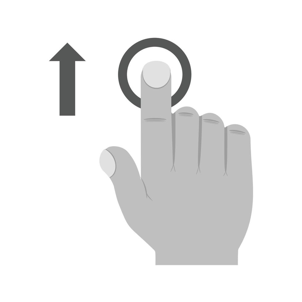 toque y mueva hacia arriba el icono plano en escala de grises vector
