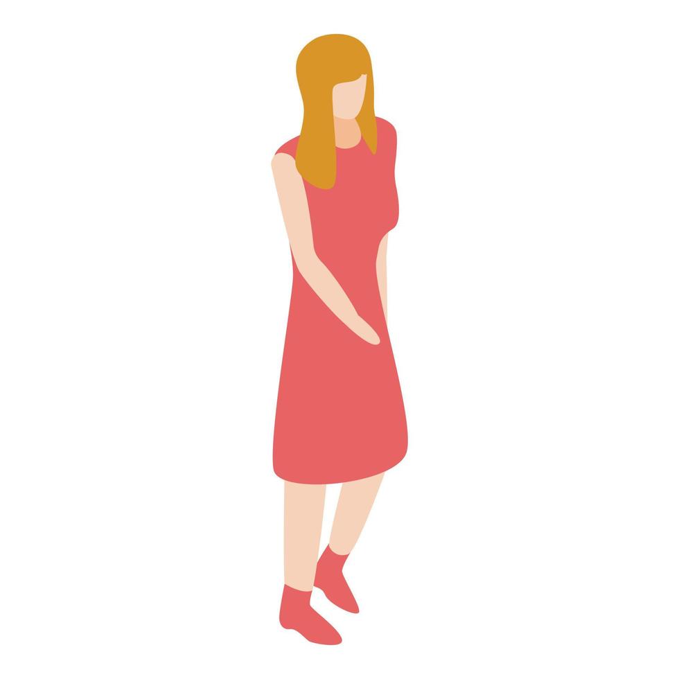 Girl in red dress icon, isometric style vector