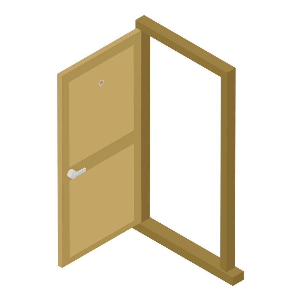 icono de puerta de madera abierta, estilo isométrico vector