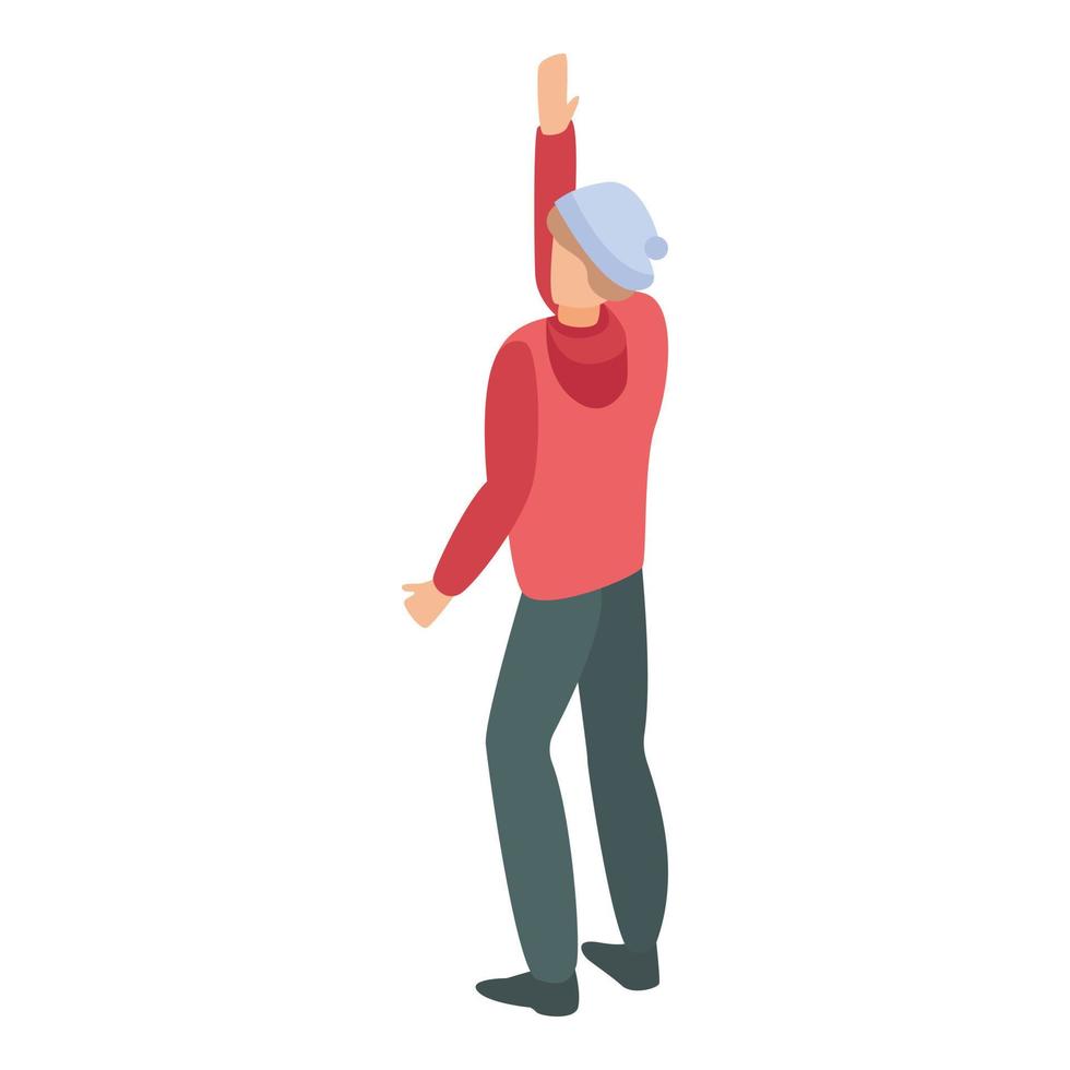 Young man hand up icon, isometric style vector