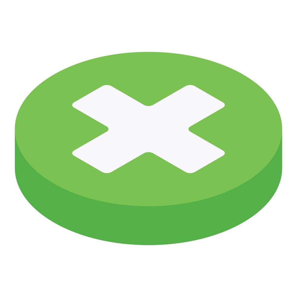 Medical cross on green pie icon, isometric style vector