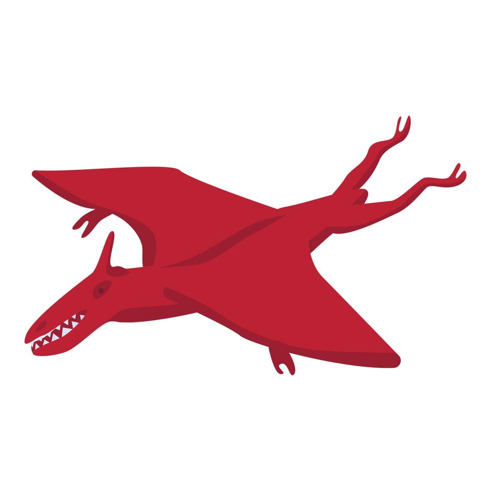 icono de dinosaurio rojo volador, estilo isométrico vector