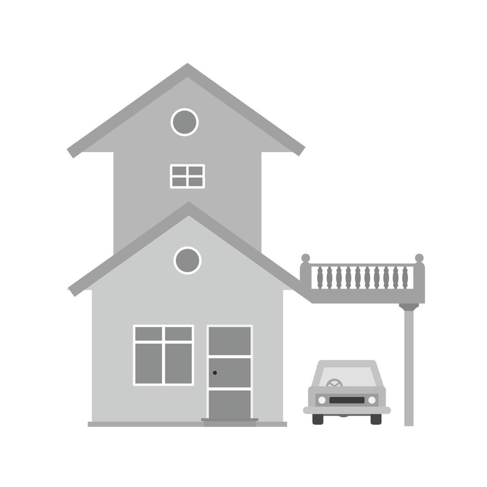 House with Garage Flat Greyscale Icon vector