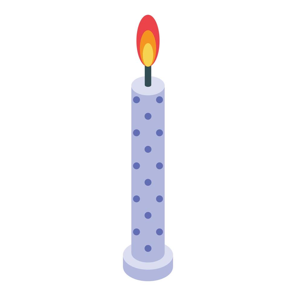 icono de vela de cumpleaños ardiente, estilo isométrico vector