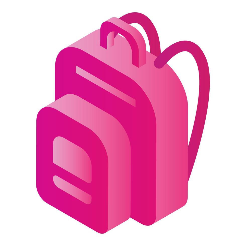 icono de mochila rosa, estilo isométrico vector