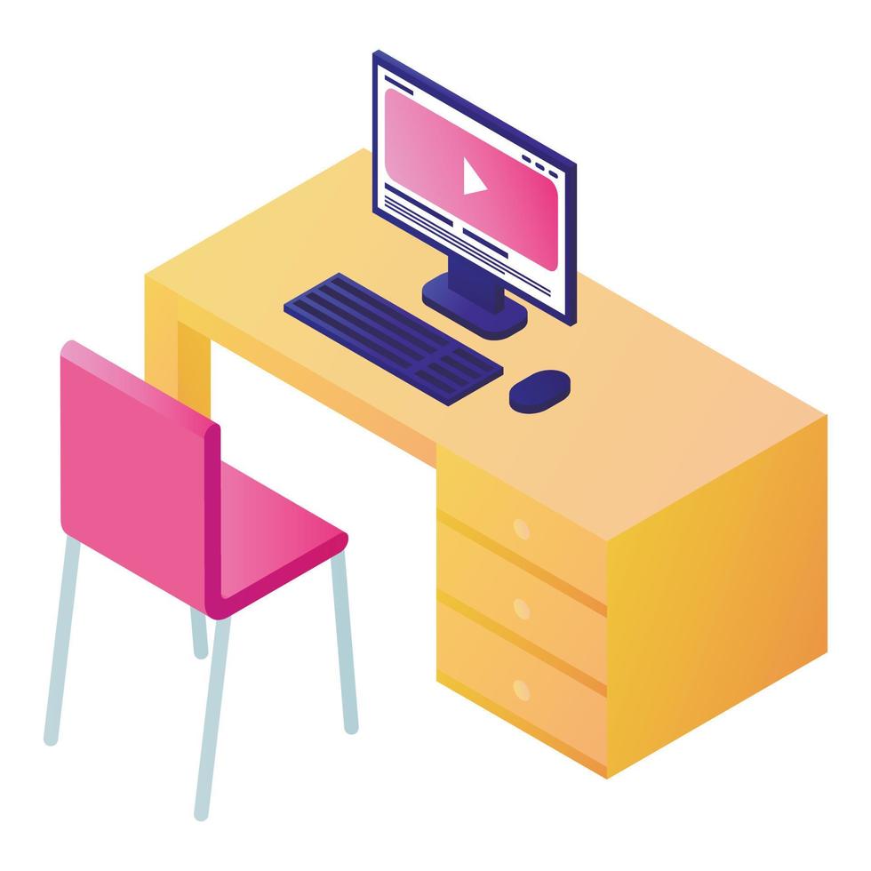 Pc computer on table icon, isometric style vector