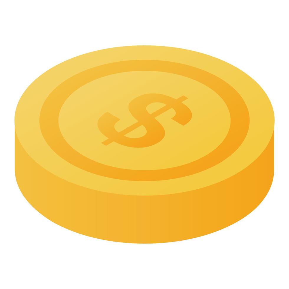 Gold dollar coin icon, isometric style vector