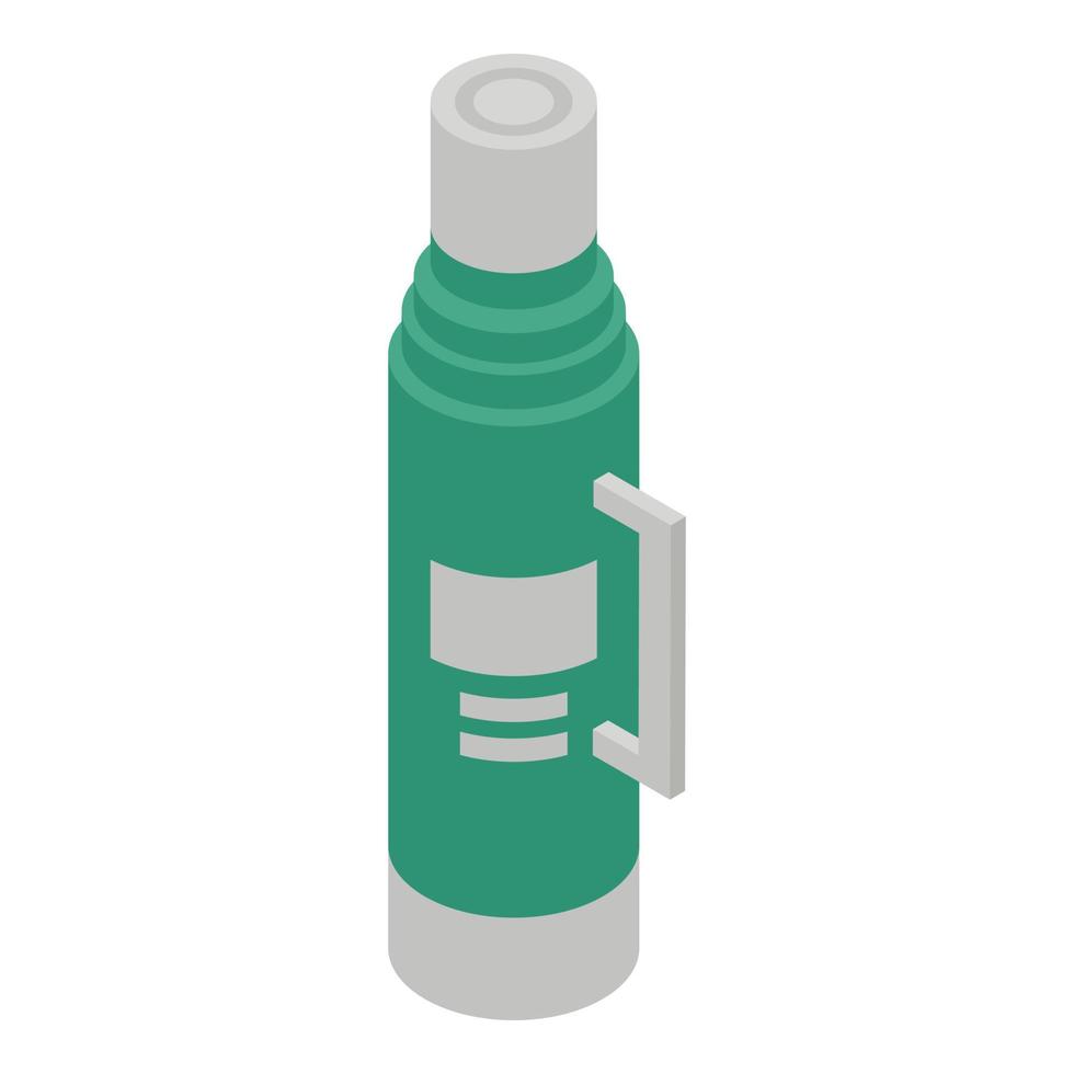 Green thermos icon, isometric style vector